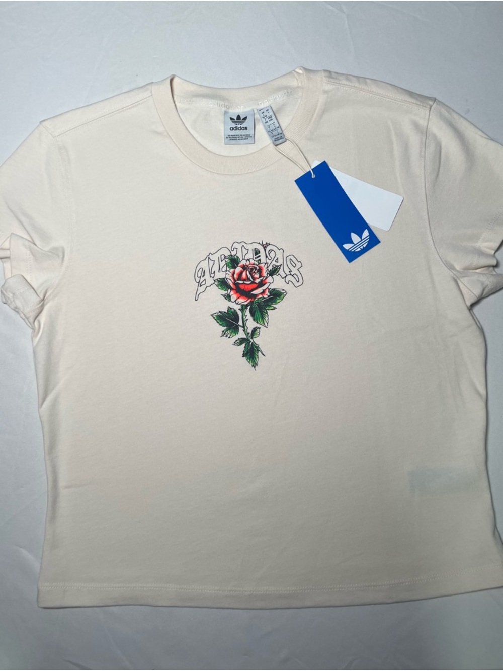 Adidas Rose Tattoo Baby Tee Cream Women’s Size L NWT Streetwear